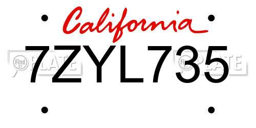 7ZYL735 California License Plate