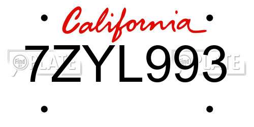 7ZYL993 California License Plate