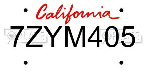 7ZYM405 California License Plate