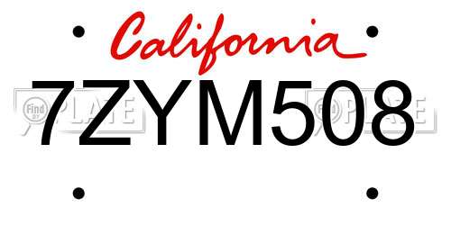 7ZYM508 California License Plate