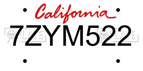 7ZYM522 California License Plate