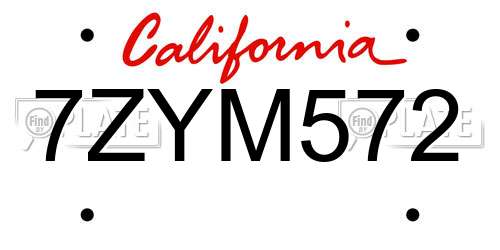 7ZYM572 California License Plate