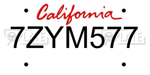 7ZYM577 California License Plate