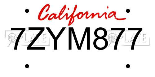 7ZYM877 California License Plate