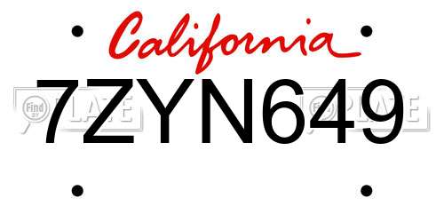 7ZYN649 California License Plate