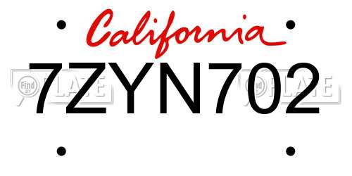 7ZYN702 California License Plate