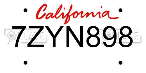 7ZYN898 California License Plate