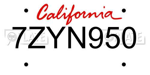 7ZYN950 California License Plate