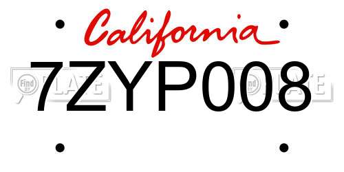 7ZYP008 California License Plate