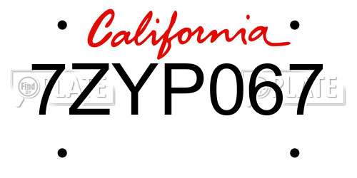 7ZYP067 California License Plate