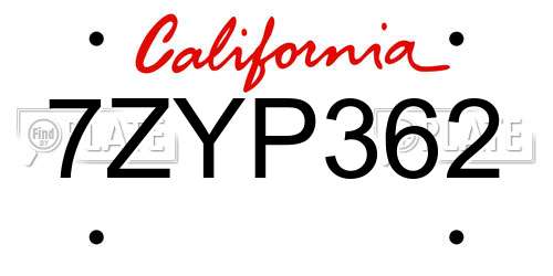 7ZYP362 California License Plate