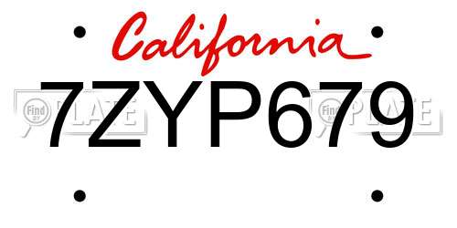 7ZYP679 California License Plate