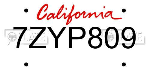 7ZYP809 California License Plate