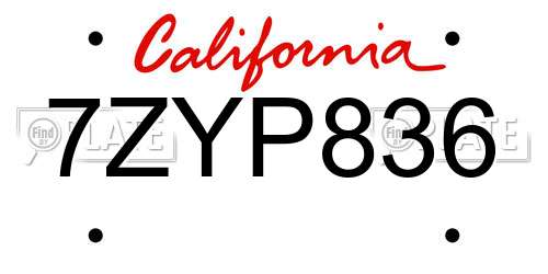 7ZYP836 California License Plate