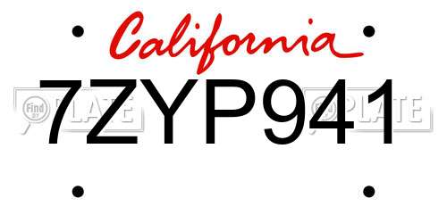 7ZYP941 California License Plate
