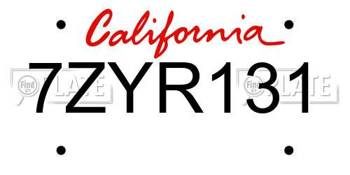7ZYR131 California License Plate
