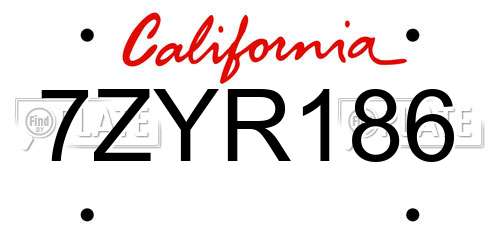 7ZYR186 California License Plate