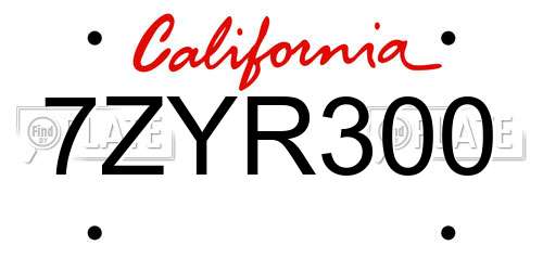 7ZYR300 California License Plate