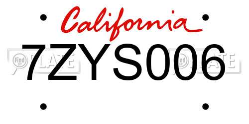 7ZYS006 California License Plate