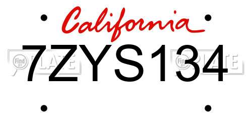 7ZYS134 California License Plate
