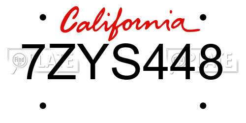 7ZYS448 California License Plate