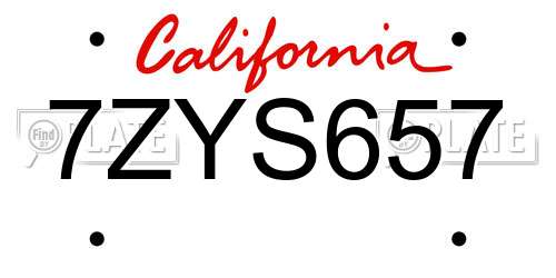 7ZYS657 California License Plate
