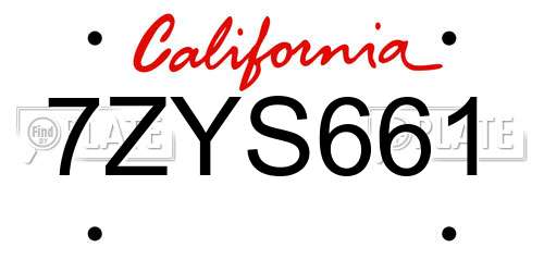 7ZYS661 California License Plate