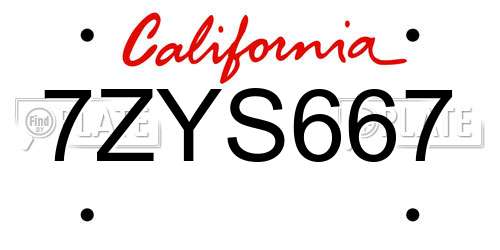 7ZYS667 California License Plate