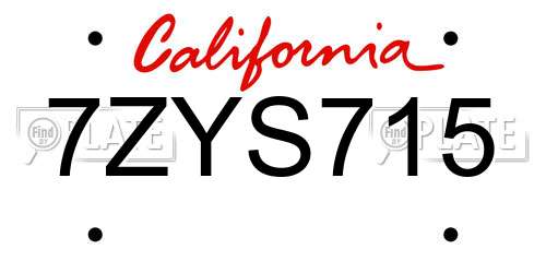 7ZYS715 California License Plate