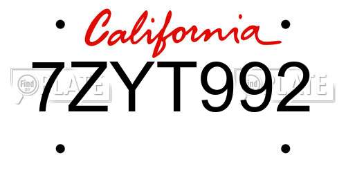 7ZYT992 California License Plate