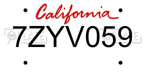 7ZYV059 California License Plate