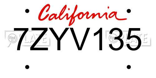 7ZYV135 California License Plate