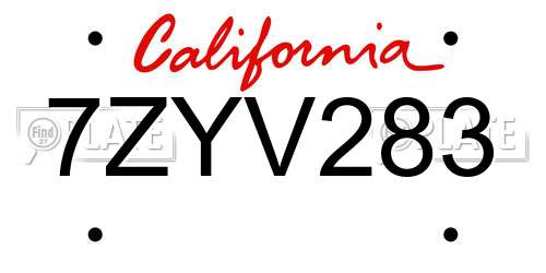 7ZYV283 California License Plate