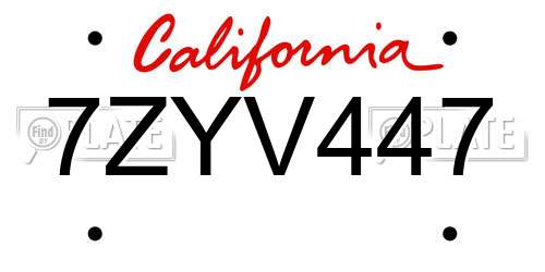 7ZYV447 California License Plate
