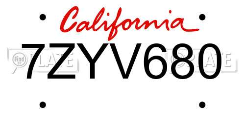 7ZYV680 California License Plate