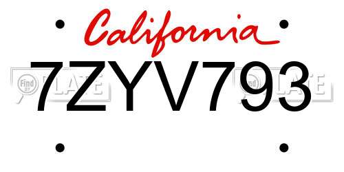 7ZYV793 California License Plate
