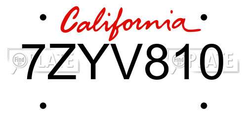 7ZYV810 California License Plate