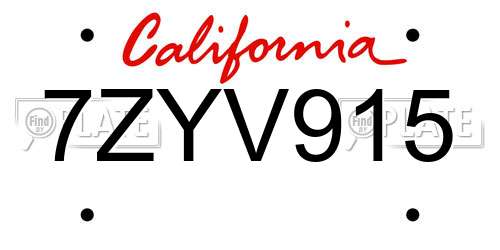 7ZYV915 California License Plate