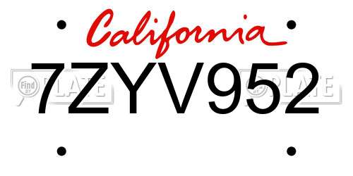 7ZYV952 California License Plate