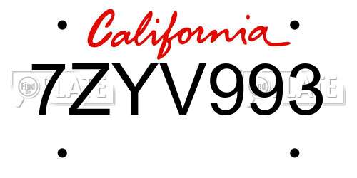 7ZYV993 California License Plate