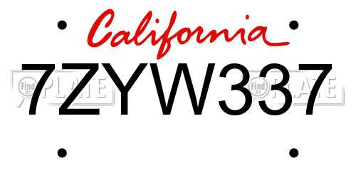 7ZYW337 California License Plate