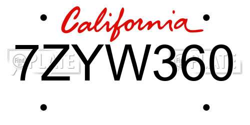 7ZYW360 California License Plate