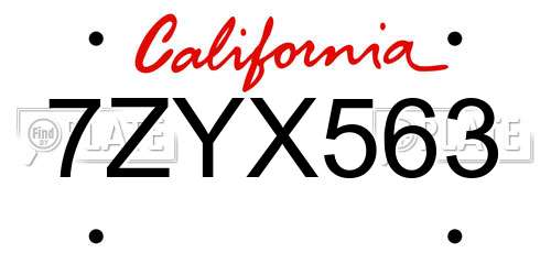 7ZYX563 California License Plate