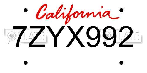 7ZYX992 California License Plate