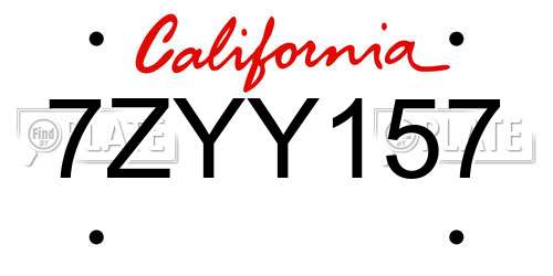 7ZYY157 California License Plate