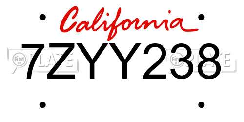 7ZYY238 California License Plate