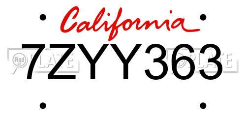 7ZYY363 California License Plate