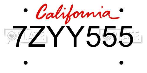 7ZYY555 California License Plate
