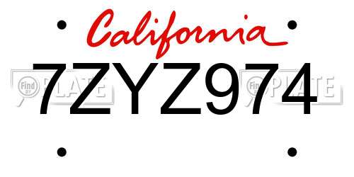 7ZYZ974 California License Plate