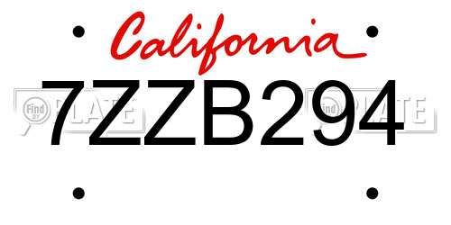 7ZZB294 California License Plate